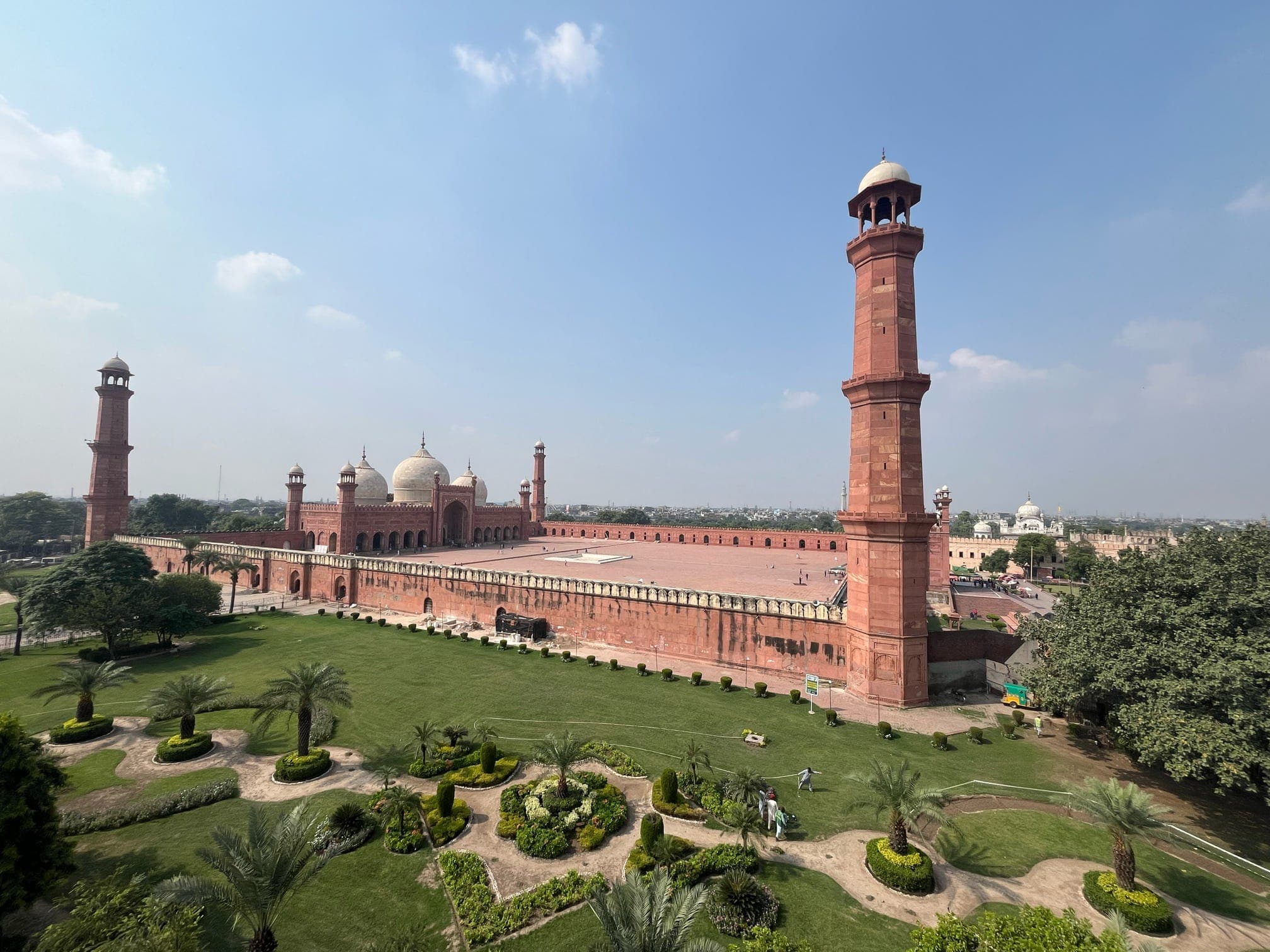 Aerial view of Lahore and the historic Badshahi Mosque